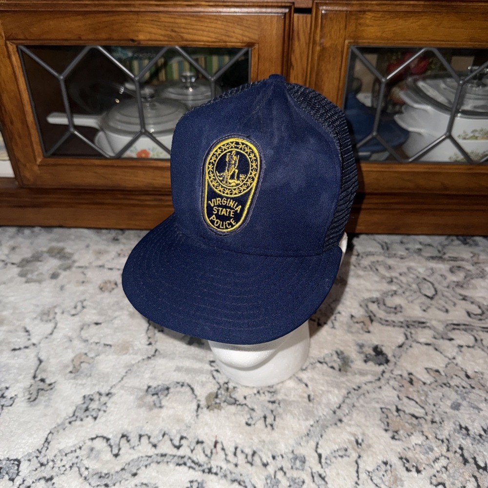 Vintage Official Virginia State Police Trucker Cap Hat Navy Blue SnapBack USA